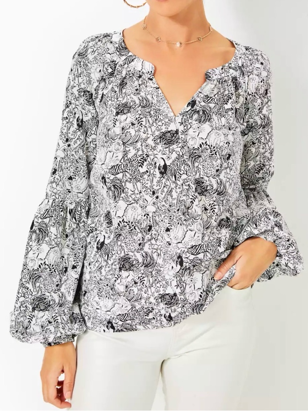 Lilly Pulitzer Sullivan Onyx Animal Cotton Top L